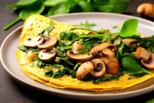 omelete de espinafre e cogumelo